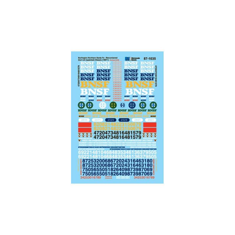 MICROSCALE DECAL 87-1035 - BURLINGTON NORTHERN SANTA FE DIESEL LOCOMOTIVES