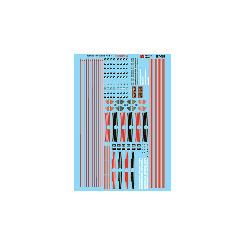 MICROSCALE DECAL 87-98 - CB&Q E UNIT DIESEL LOCOMOTIVES