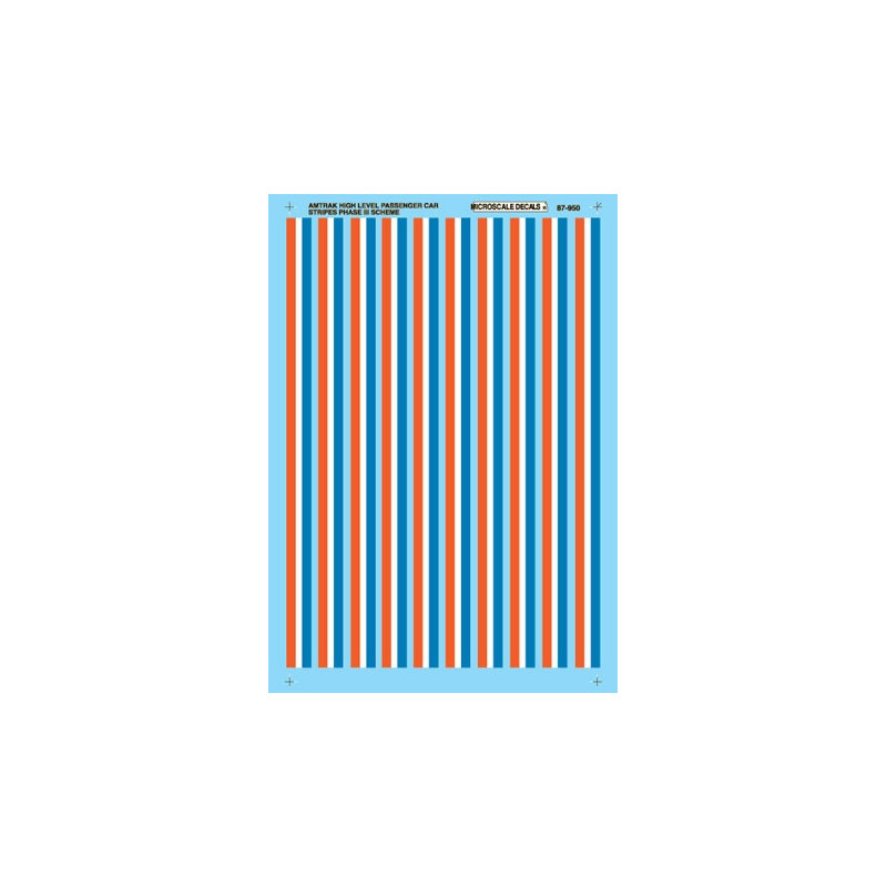 MICROSCALE DECAL 87-950 - AMTRAK HIGH LEVEL PASSENGER STRIPES - PHASE III SCHEME