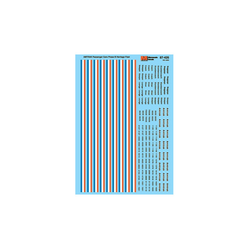 MICROSCALE DECAL 87-426 - AMTRAK PASSENGER CARS
