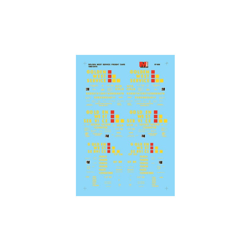 MICROSCALE DECAL 87-658 - GOLDEN WEST SERVICE FREIGHT CARS