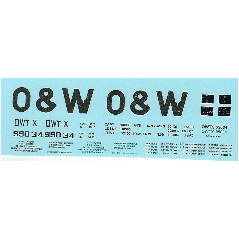 DANS RESIN CASTING DECALS - ONEIDA & WESTERN BATHTUB COAL GONDOLA - OWTX 99034