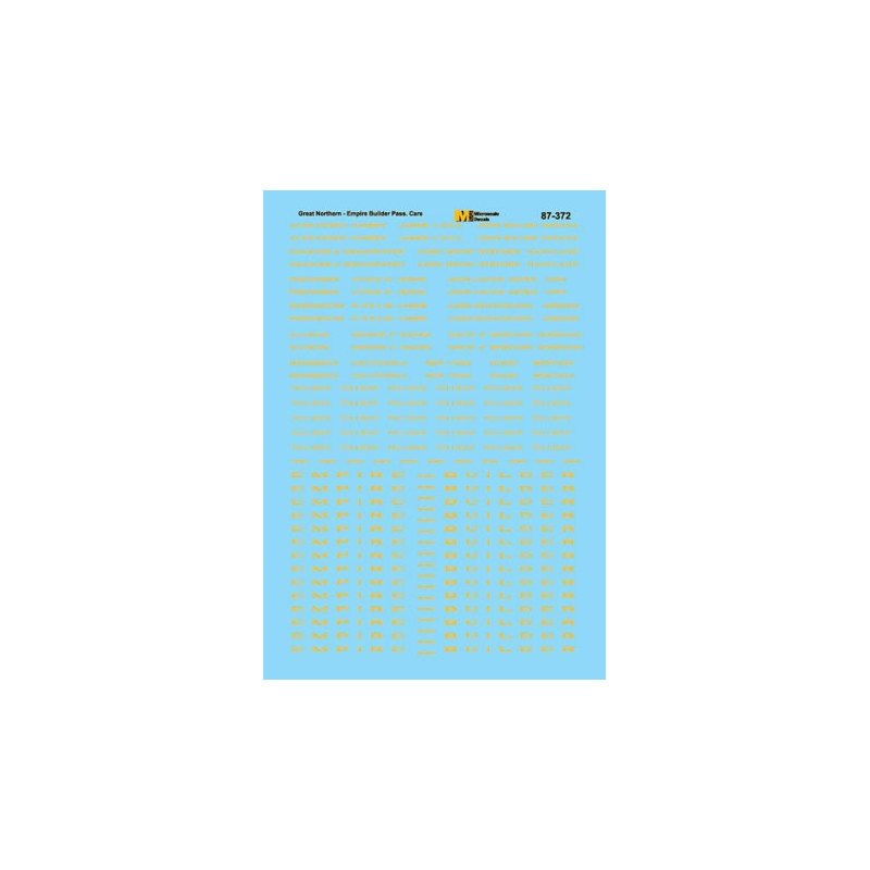 MICROSCALE DECAL 87-372NOS - GREAT NORTHERN EMPIRE BUILDER PASSENGER CARS - HO SCALE