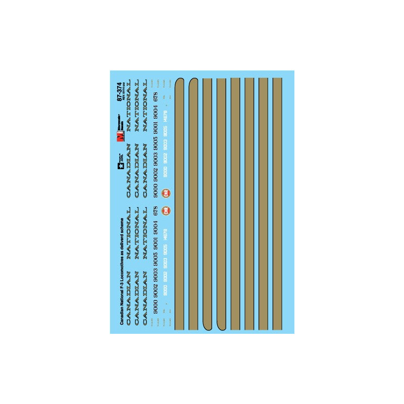 MICROSCALE DECAL 87-374 - CANADIAN NATIONAL DIESEL F3/F7 LOCOMOTIVES