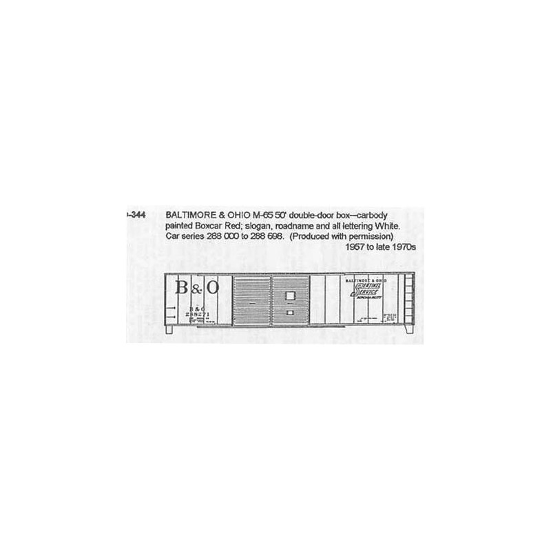 CDS DRY TRANSFER HO-344NOS BALTIMORE & OHIO 50' DOUBLE DOOR BOXCAR - HO SCALE