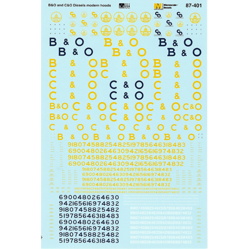 MICROSCALE DECAL 87-401 - BALTIMORE & OHIO / CHESAPEAKE & OHIO DIESEL LOCOMOTIVES