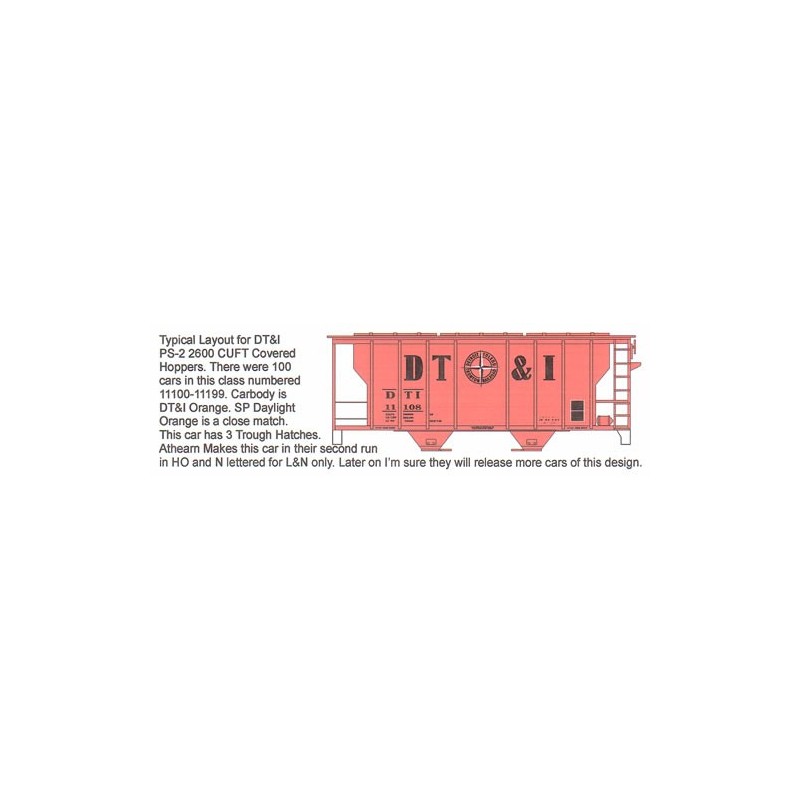 HIGHBALL F-263 DETROIT TOLEDO & IRONTON 2 BAY COVERED HOPPER - HO SCALE