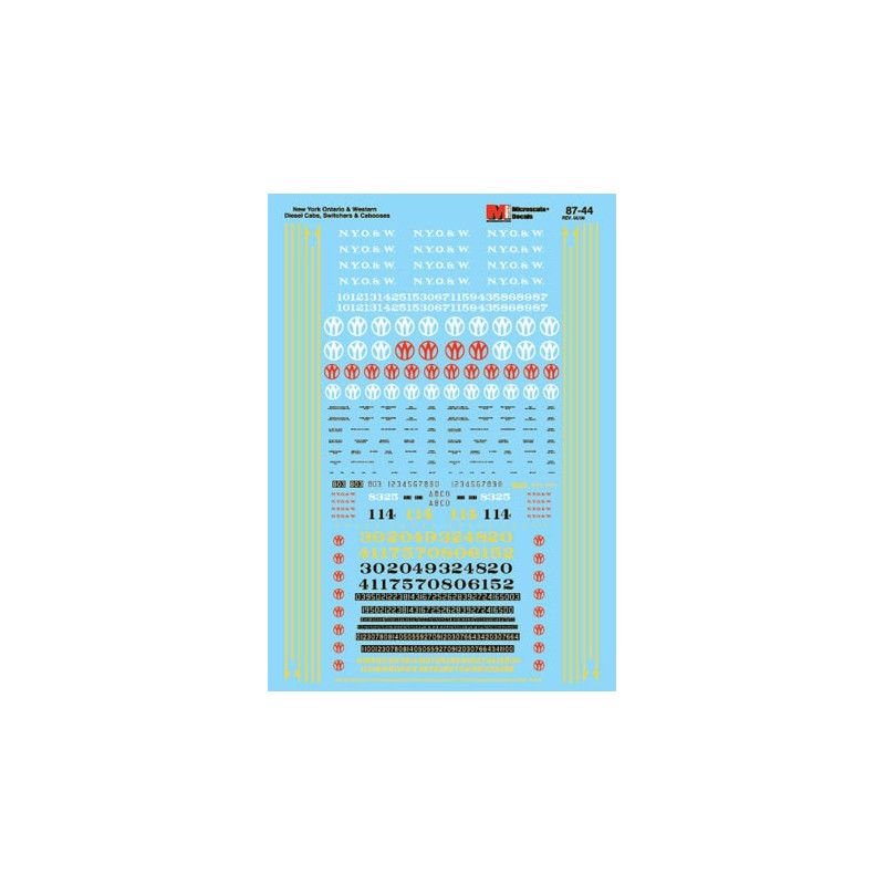 MICROSCALE DECAL 87-44 - NEW YORK ONTARIO & WESTERN DIESELS & CABOOSES