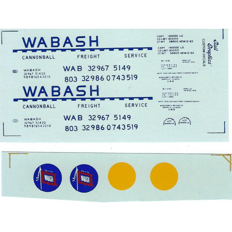 MARK VAUGHAN DECAL - SET F - WABASH CYLINDRICAL COVERED HOPPERS