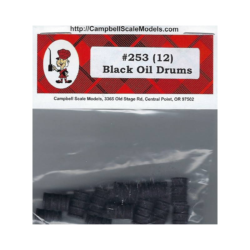 CAMPBELL 253 - BLACK OIL DRUMS - HO SCALE