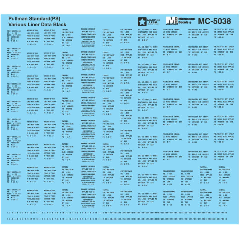MICROSCALE DECAL MC-5038 - PULLMAN STANDARD - VARIOUS LINER DATA - BLACK