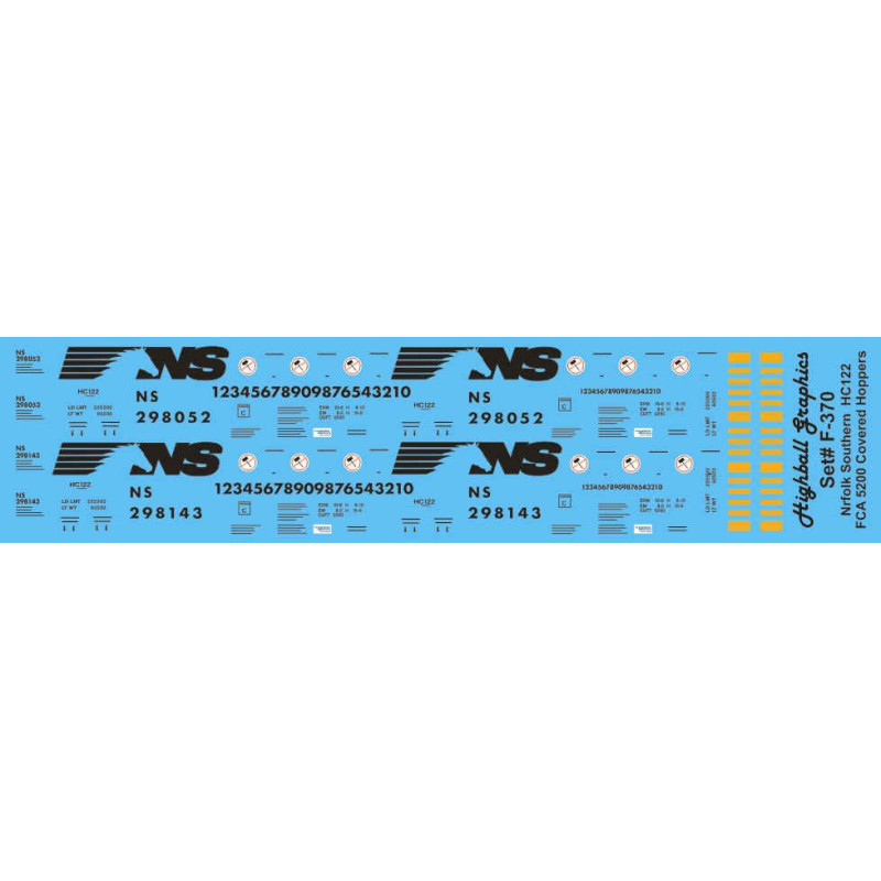HIGHBALL F-370 NORFOLK SOUTHERN CLASS HC122 FCA 5200 COVERED HOPPERS