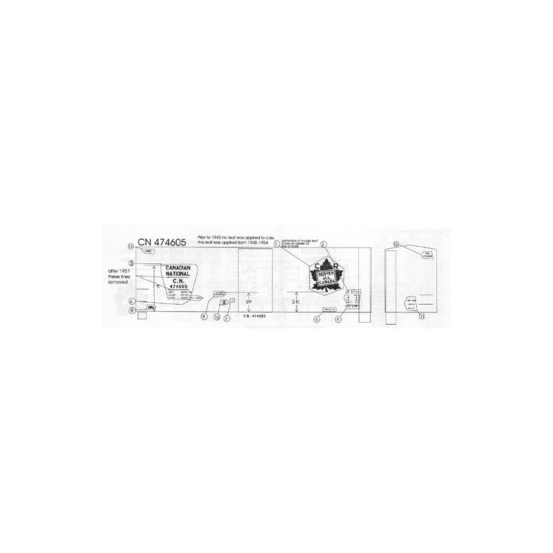 BLACK CAT DECAL - BC111-O - CANADIAN NATIONAL 40' BOXCAR - 10'IH - O SCALE