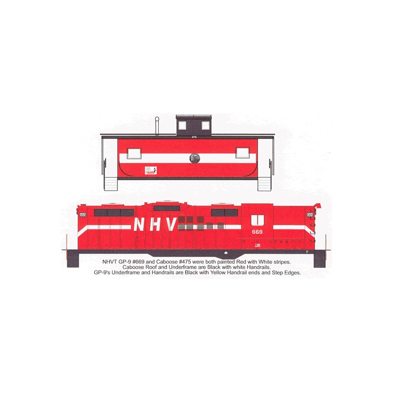 HIGHBALL L-141 NEW HAMPSHIRE VERMONT GP9 #669 & CABOOSE #475 - HO SCALE