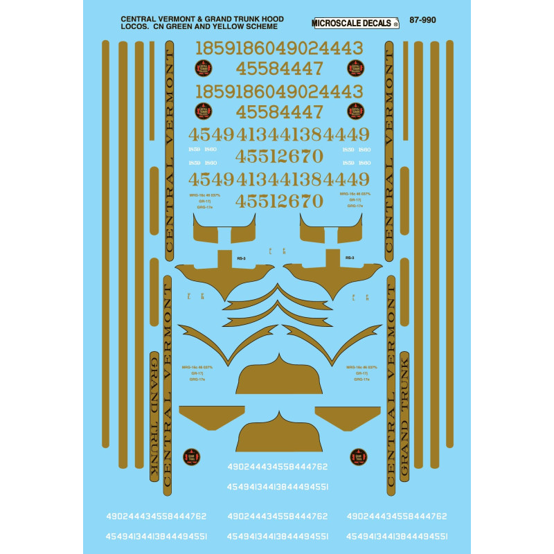 MICROSCALE DECAL 87-990 - CENTRAL VERMONT / GRAND TRUNK DIESEL LOCOMOTIVES - HO SCALE