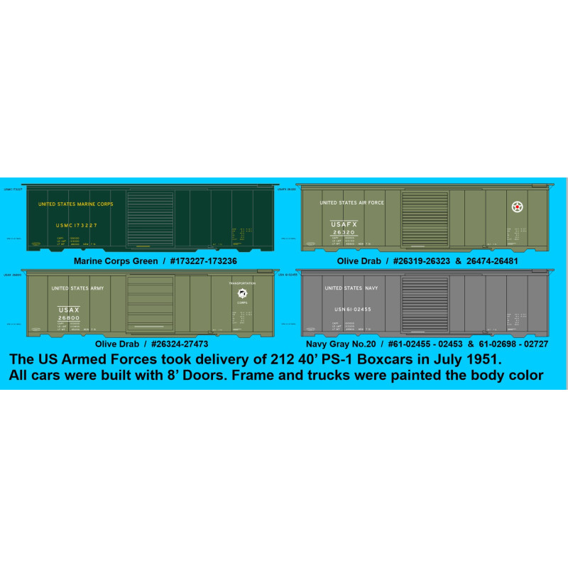 HIGHBALL F-444 US ARMED FORCES BOXCARS - HO SCALE