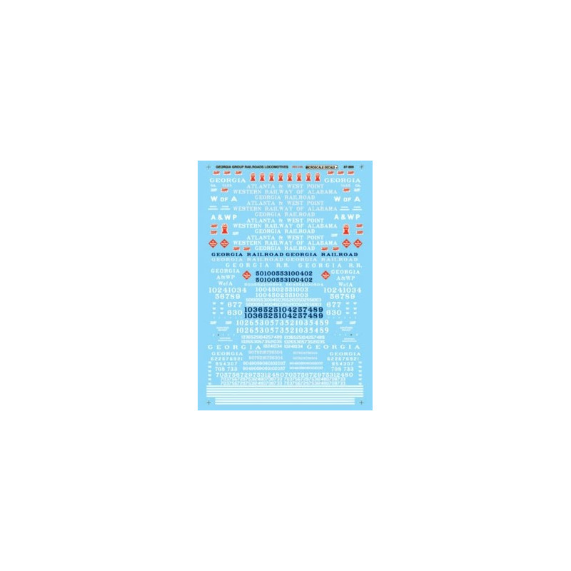 MICROSCALE DECAL 87-889 - GEORGIA GROUP DIESEL LOCOMOTIVES - HO SCALE