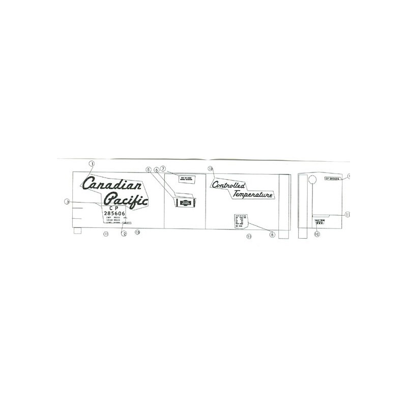 BLACK CAT DECAL - BC064 - CANADIAN PACIFIC 50' MECHANICAL REEFER - HO SCALE
