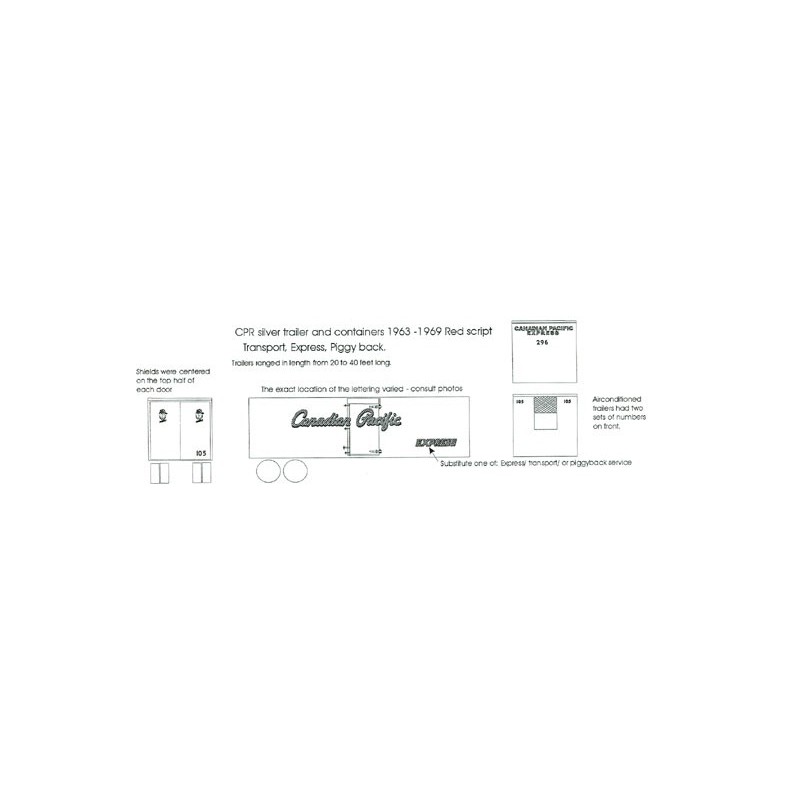 BLACK CAT DECAL - BC065 - CANADIAN PACIFIC PIGGYBACK TRAILER - HO SCALE