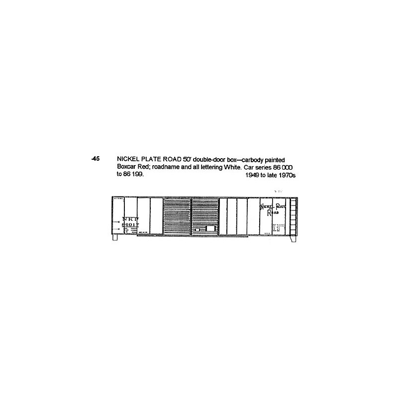 CDS DRY TRANSFER HO-45NOS NICKEL PLATE ROAD 50' DOUBLE DOOR BOXCAR - HO SCALE
