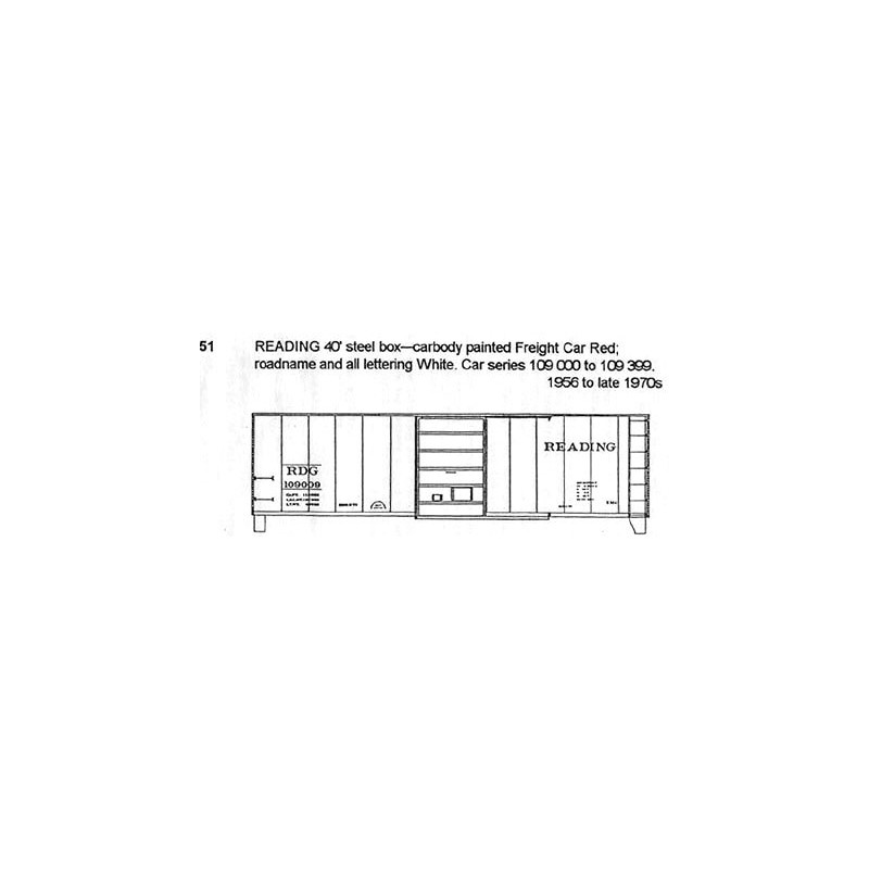 CDS DRY TRANSFER HO-51NOS READING 40' BOXCAR - HO SCALE