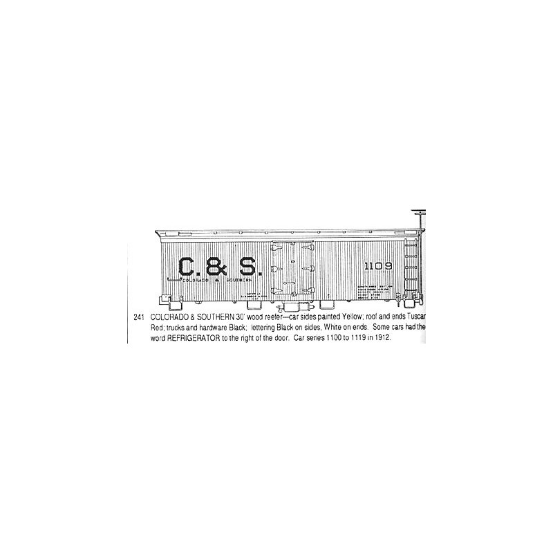 CDS DRY TRANSFER HO-241NOS COLORADO & SOUTHERN 30' WOOD REEFER - HO SCALE