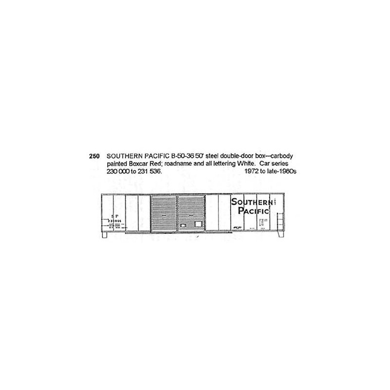 CDS DRY TRANSFER HO-250NOS  SOUTHERN PACIFIC 50' DOUBLE DOOR BOXCAR - HO SCALE