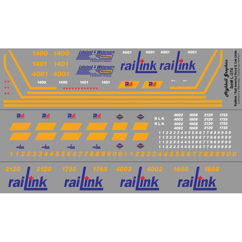 HIGHBALL LN-374 - RAILLINK / RAIL AMERICA DIESEL LOCOMOTIVES - N SCALE