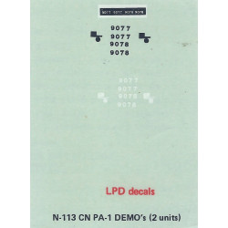 LPD DECALS N-113 - CANADIAN NATIONAL/MLW/ALCO PA-1DIESEL LOCOMOTIVE  DEMONSTRATORS 9077-9078 - N SCALE