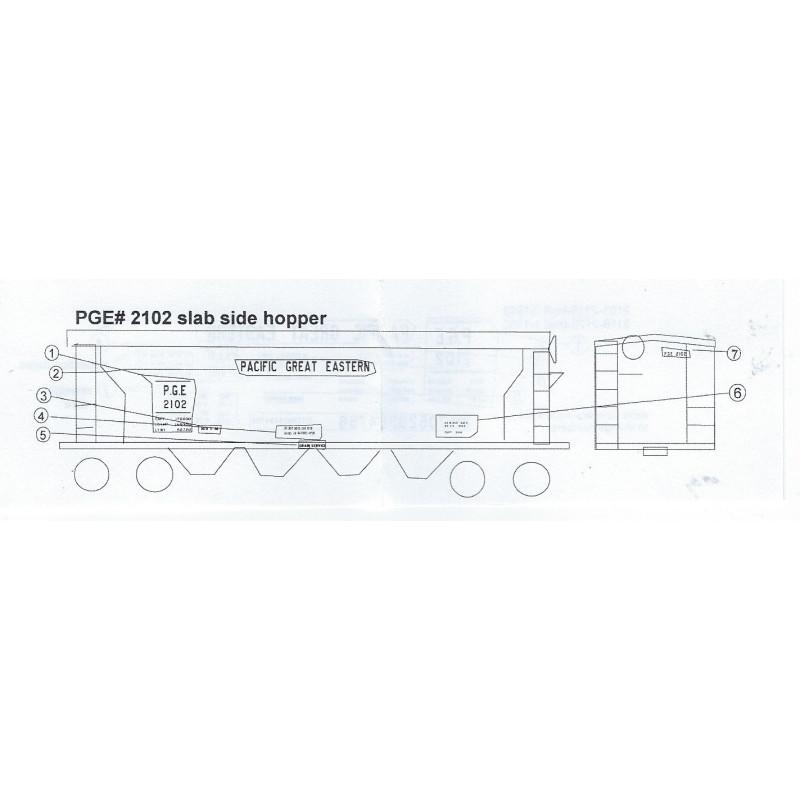 BLACK CAT DECAL - BC359 - PACIFIC GREAT EASTERN SLAB SIDE COVERED HOPPER - RED LETTERING - HO SCALE