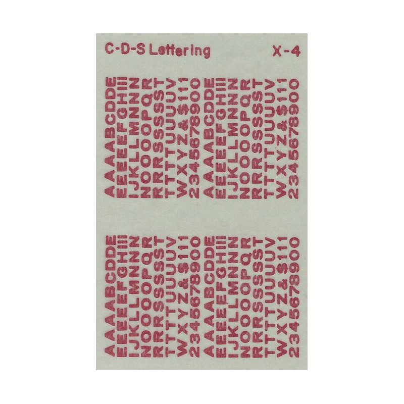 CDS DRY TRANSFER X-4 3/32" EXTENDED GOTHIC ALPHABET - RED