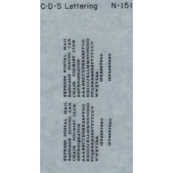 CDS DRY TRANSFER N-151NOS PASSENGER CAR DATA ALPHABET - BLACK - N SCALE