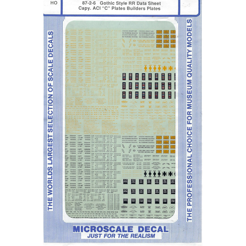 MICROSCALE DECAL 8726NOS FREIGHT CAR DATA GOTHIC BLACK & YELLOW