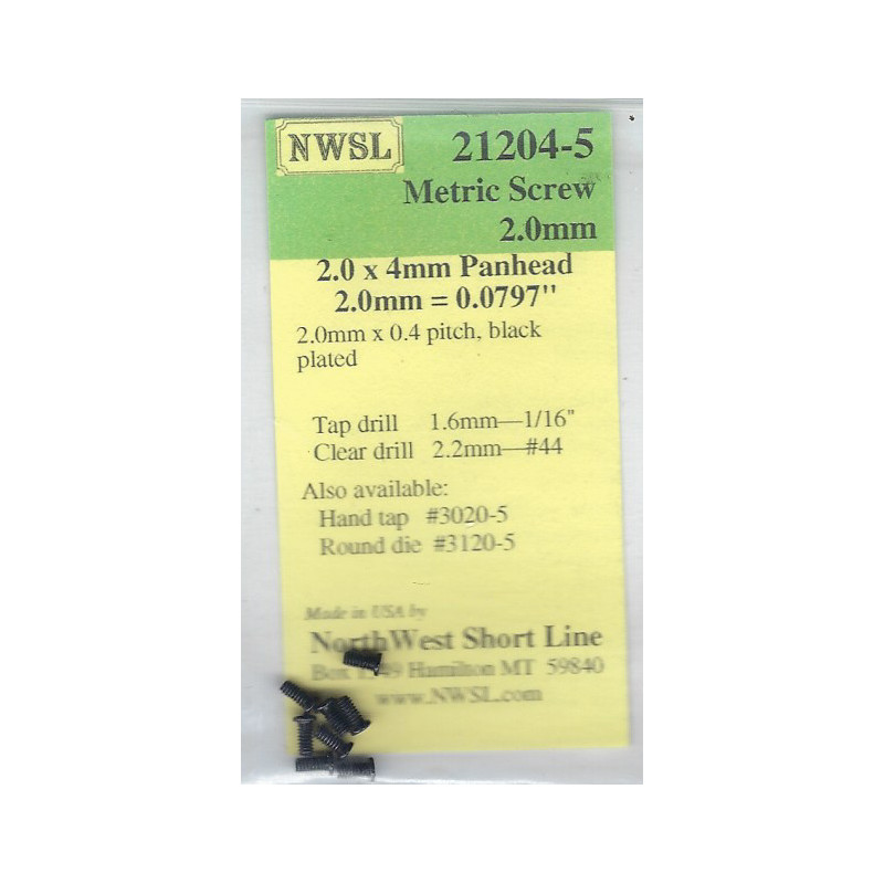 NWSL 21204-5 METRIC SCREW - 2.0mm x 4mm