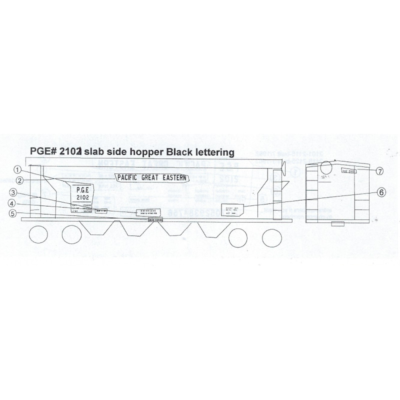 BLACK CAT DECAL - BC360 - PACIFIC GREAT EASTERN SLAB SIDE COVERED HOPPER - BLACK LETTERING - HO SCALE