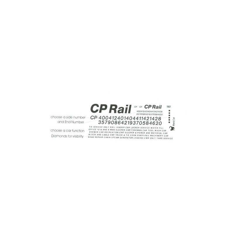 BLACK CAT DECAL - BC152 - CPRAIL MAINTENANCE OF WAY CARS - HO SCALE