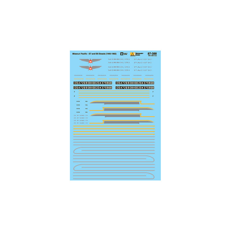 MICROSCALE DECAL 87-388 - MISSOURI PACIFIC E7 & E8 DIESEL LOCOMOTIVES - HO SCALE