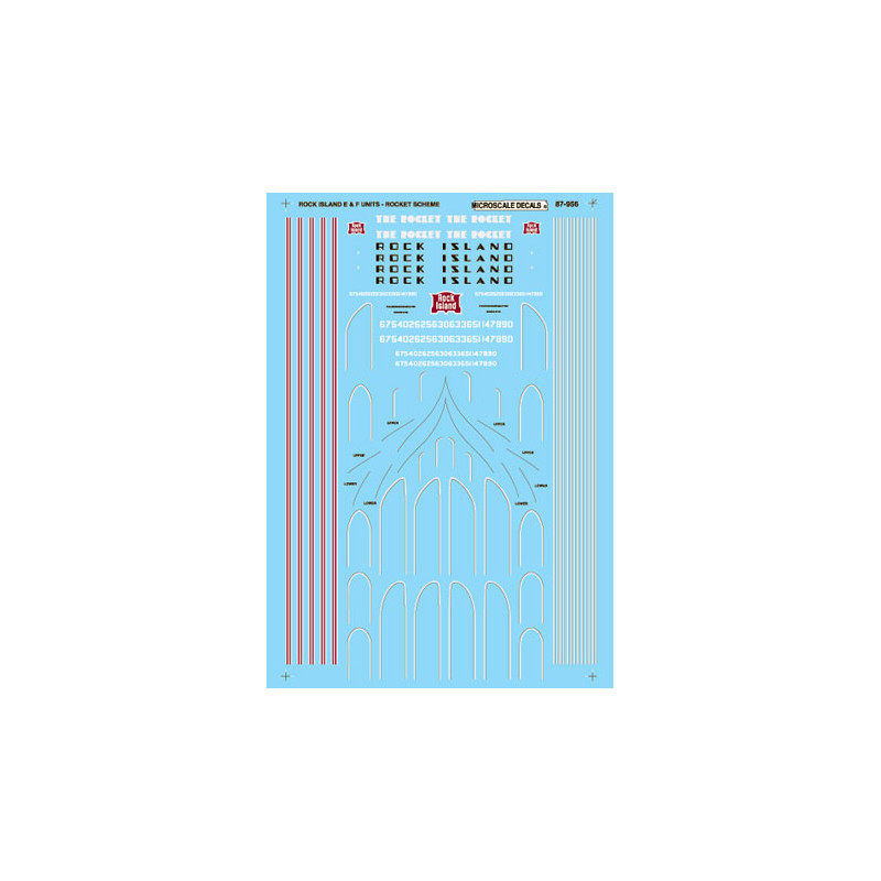 MICROSCALE DECAL 87-956 - ROCK ISLAND EMD E & F  DIESEL LOCOMOTIVES - ROCKET SCHEME - HO SCALE