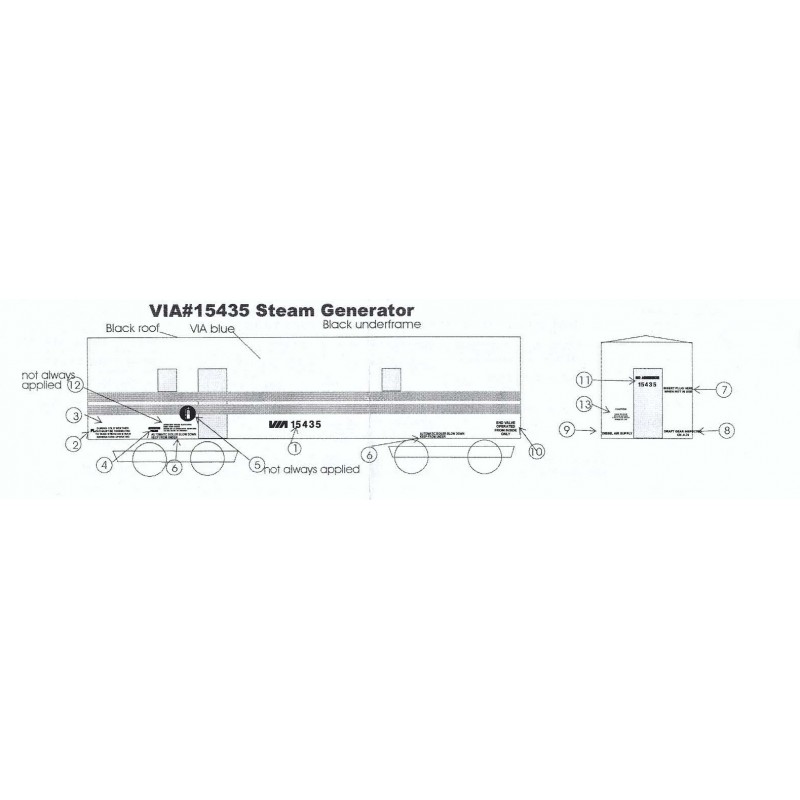 BLACK CAT DECAL - BC366 - VIA RAIL STEAM GENERATOR CAR - HO SCALE