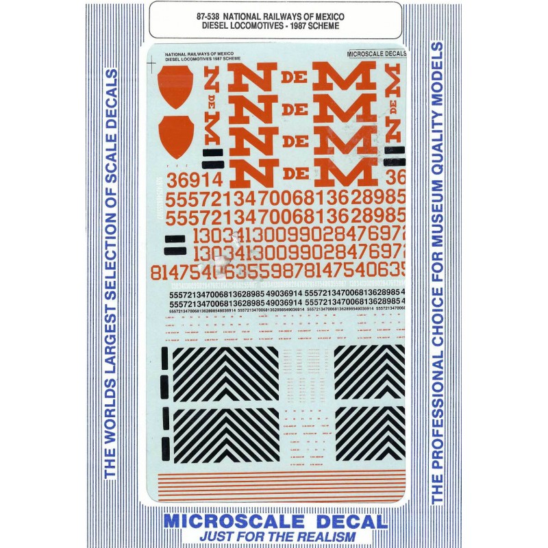 MICROSCALE DECAL 87-538NOS - NACIONALES de MEXICO DIESEL LOCOMOTIVES - HO SCALE