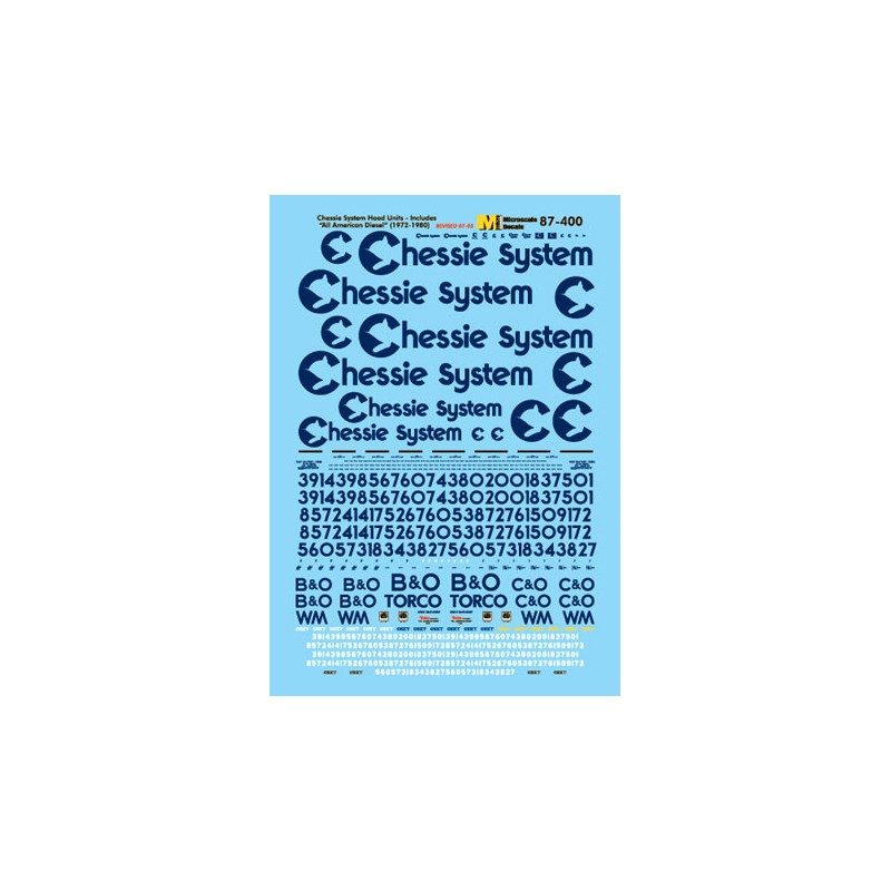 MICROSCALE DECAL 87-400 - CHESSIE SYSTEM DIESEL LOCOMOTIVES - HO SCALE