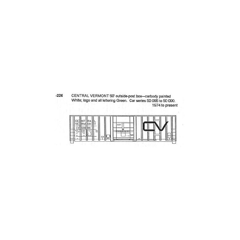 CDS DRY TRANSFER HO-226  CENTRAL VERMONT 50' BOXCAR - HO SCALE