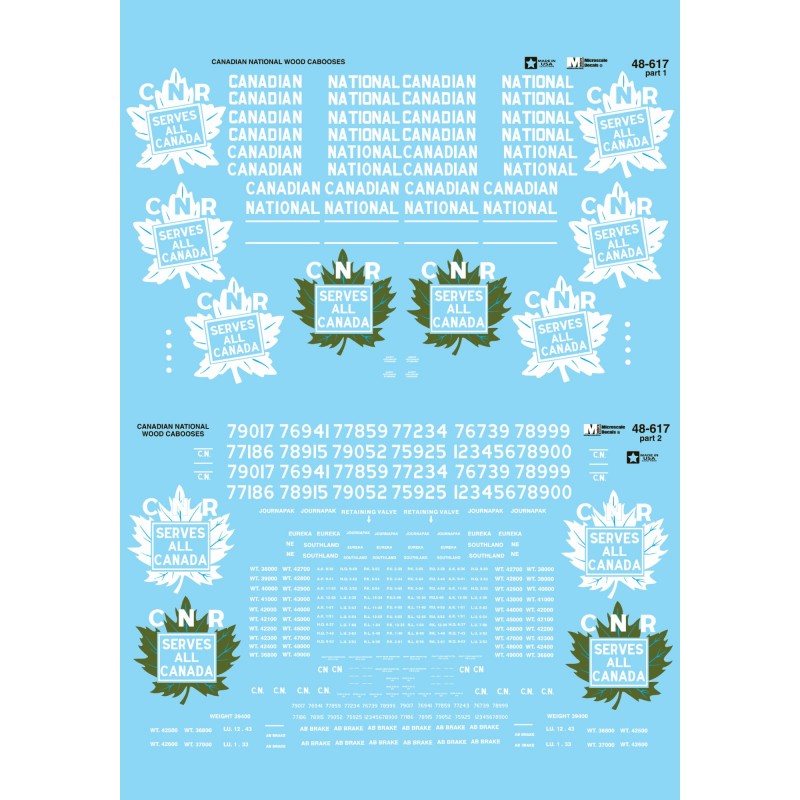 MICROSCALE DECAL 48-617 - CANADIAN NATIONAL WOOD CABOOSE - O SCALE