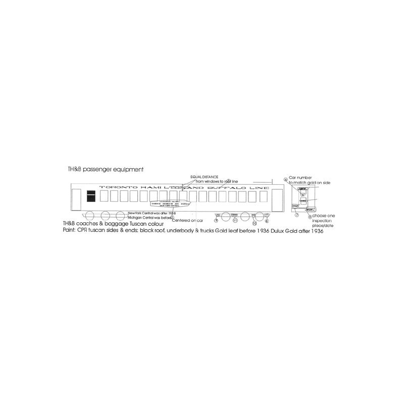 BLACK CAT DECAL - BC060-O - TORONTO HAMILTON & BUFFALO PASSENGER CAR - DULUX GOLD - O SCALE