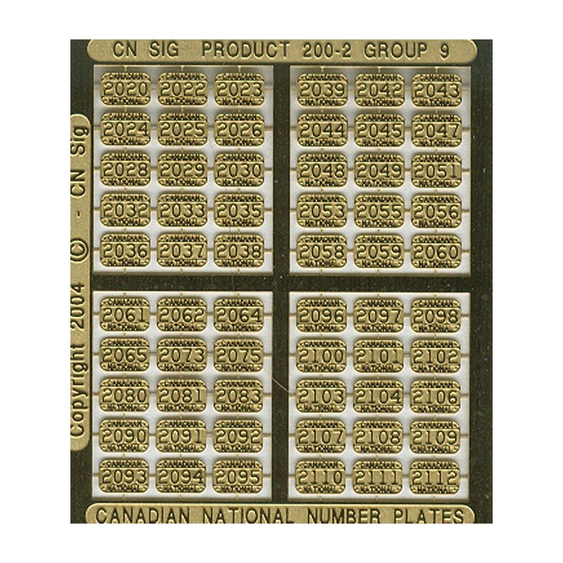 CNRHA - 200-2-9 - CANADIAN NATIONAL STEAM LOCOMOTIVE NUMBER PLATES 2020-2112 - HO SCALE