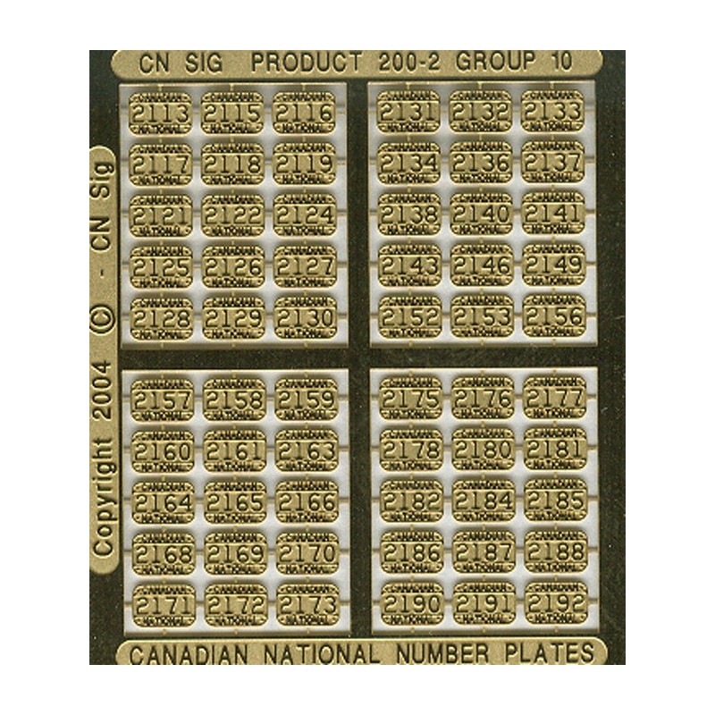 CNRHA - 200-2-10 - CANADIAN NATIONAL STEAM LOCOMOTIVE NUMBER PLATES 2113-2192 - HO SCALE