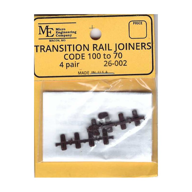 MICRO ENGINEERING 26-002 - CODE 100 TO 70 TRANSITION INSULATED RAIL JOINERS - HO SCALE