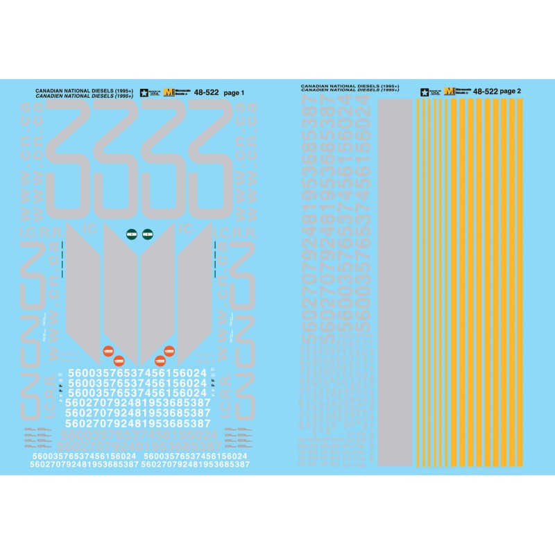 MICROSCALE DECAL 48-522 - CANADIAN NATIONAL DIESEL LOCOMOTIVE - O SCALE