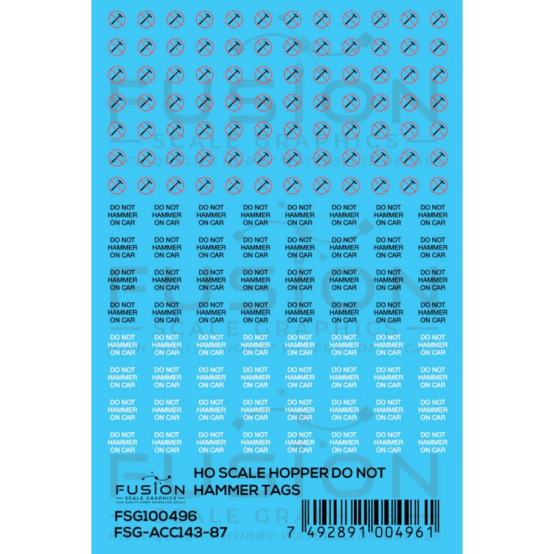 FUSION FSG-ACC143-87 - HOPPER CAR DO NOT HAMMER WARNING - HO SCALE