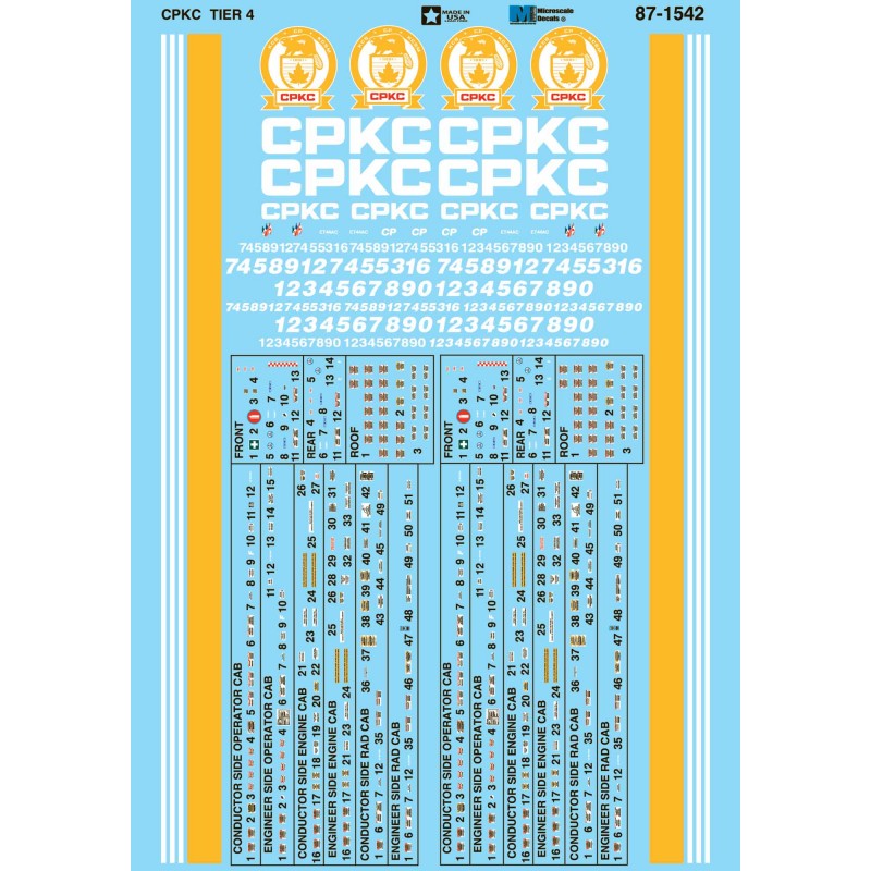 MICROSCALE DECAL 87-1542 - CANADIAN PACIFIC KANSAS CITY TIER 4 DIESEL LOCOMOTIVES - HO SCALE